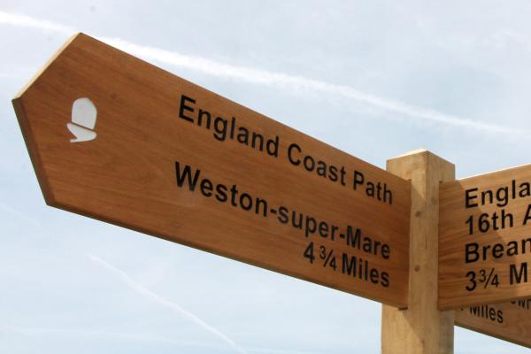 coastal path sign pointing to Weston-super-Mare
